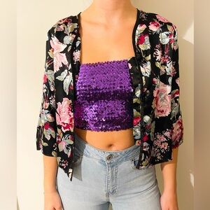 Vintage satin floral jacket/blazer size S
